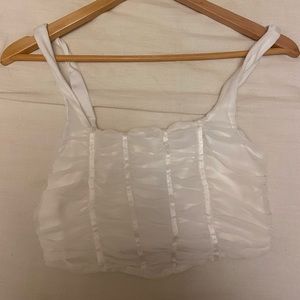 Cotton candy la ruched white tank top